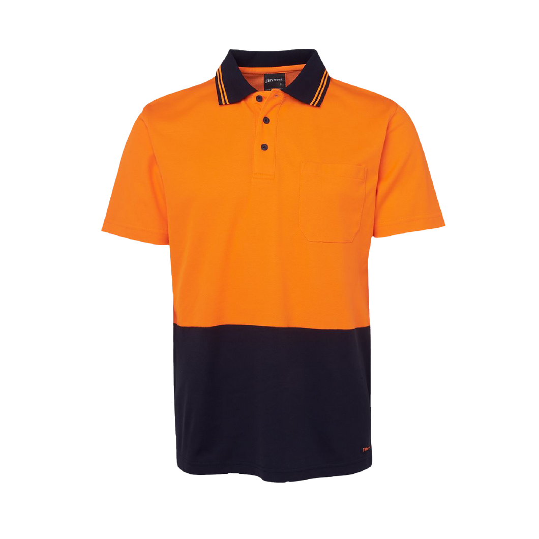 JB's Wear Men's Hi Vis Non Cuff Short Sleeve Cotton Back Polo - Orange/Navy - Polos