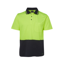 Load image into Gallery viewer, JB&#39;s Wear Men&#39;s Hi Vis Non Cuff Short Sleeve Cotton Back Polo - Lime/Navy - Polos
