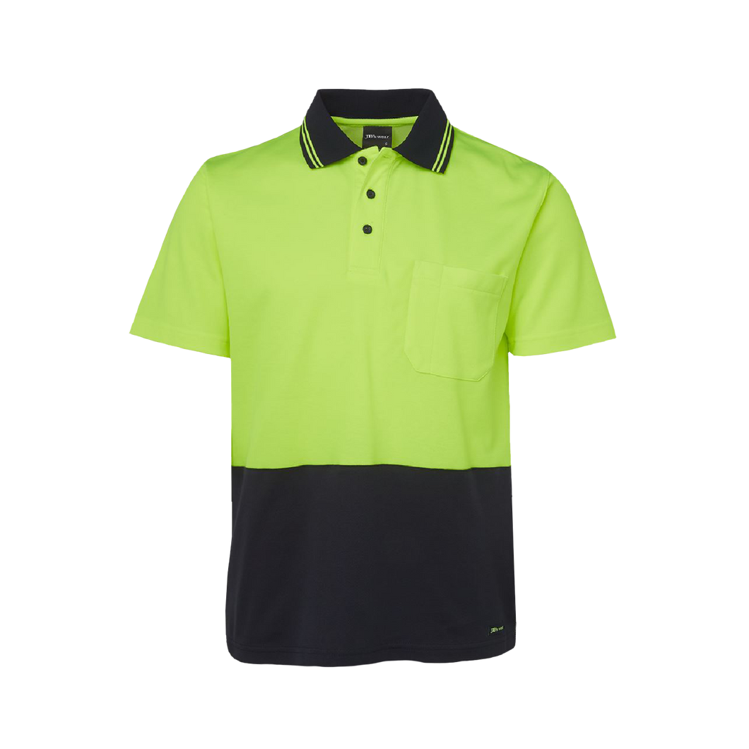 JB's Wear Men's Hi Vis Non Cuff Short Sleeve Cotton Back Polo - Lime/Navy - Polos