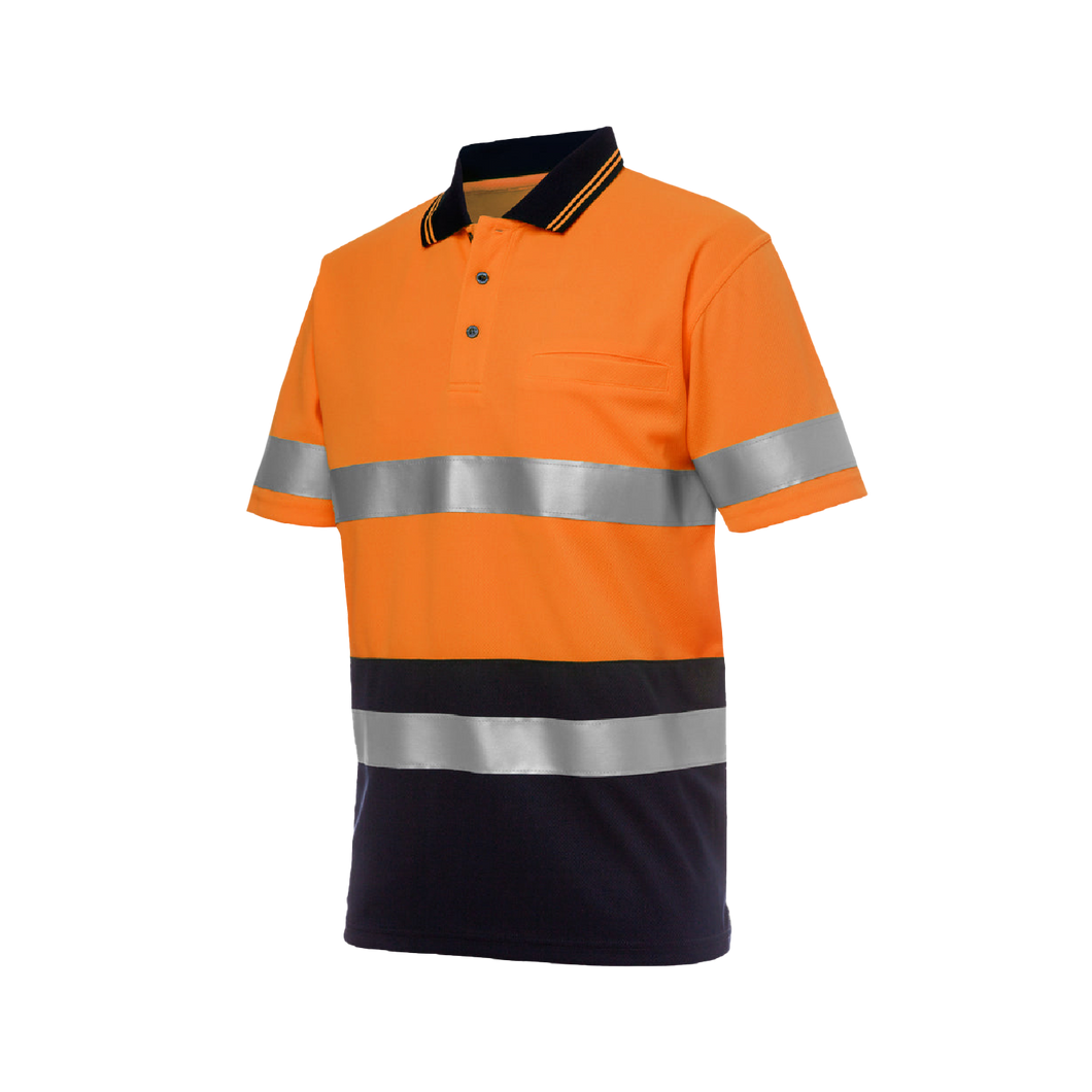 JB's Wear Men's Hi Vis Traditional Taped Short Sleeve Polo - Orange/Navy - Polos