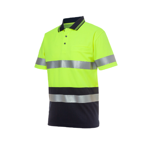 JB's Wear Men's Hi Vis Traditional Taped Short Sleeve Polo - Lime/Navy - Polos