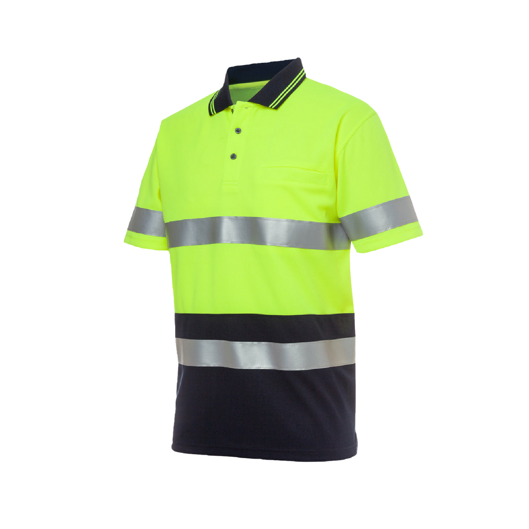 JB's Wear Men's Hi Vis Traditional Taped Short Sleeve Polo - Lime/Navy - Polos