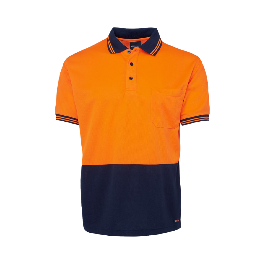 JB's Wear Men's Hi Vis Traditional Short Sleeve Polo - Orange/Navy - Polos