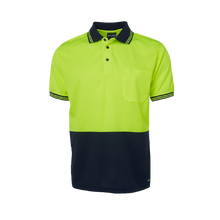 Load image into Gallery viewer, JB&#39;s Wear Men&#39;s Hi Vis Traditional Short Sleeve Polo - Lime/Navy - Polos
