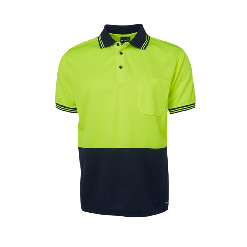 JB's Wear Men's Hi Vis Traditional Short Sleeve Polo - Lime/Navy - Polos