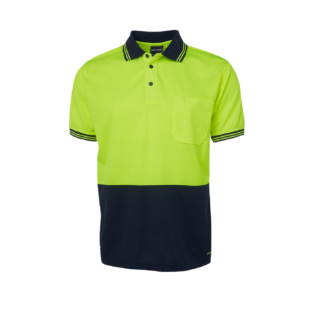 JB's Wear Men's Hi Vis Traditional Short Sleeve Polo - Lime/Navy - Polos