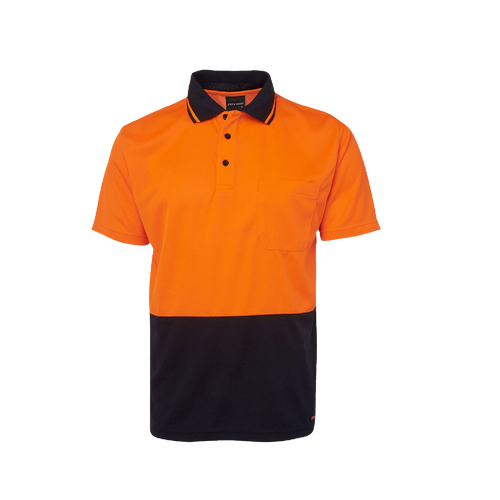 JB's Wear Men's Hi Vis Non Cuff Traditional Short Sleeve Polo - Orange/Navy - Polos