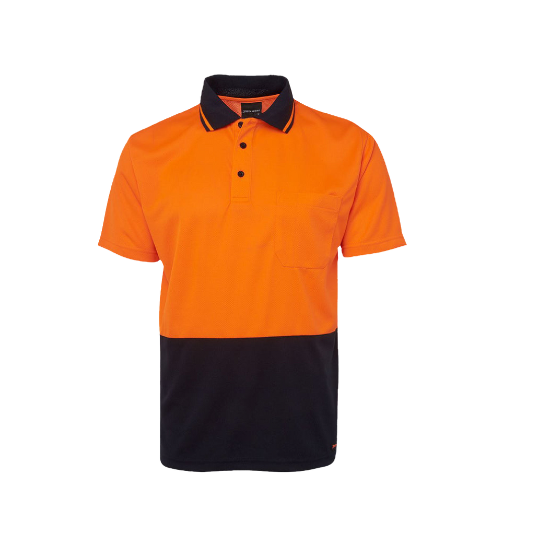 JB's Wear Men's Hi Vis Non Cuff Traditional Short Sleeve Polo - Orange/Navy - Polos