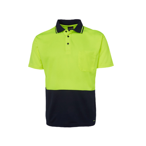 JB's Wear Men's Hi Vis Non Cuff Traditional Short Sleeve Polo - Lime/Navy - Polos