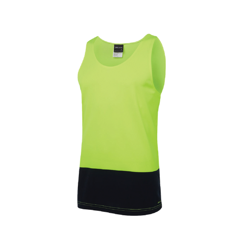 JB's Wear Men's Hi Vis Traditional Singlet - Lime/Navy - Singlet