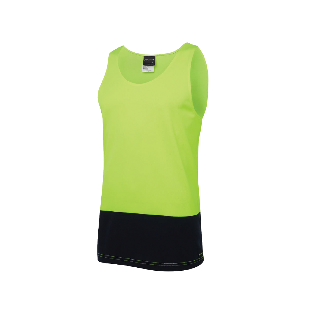 JB's Wear Men's Hi Vis Traditional Singlet - Lime/Navy - Singlet