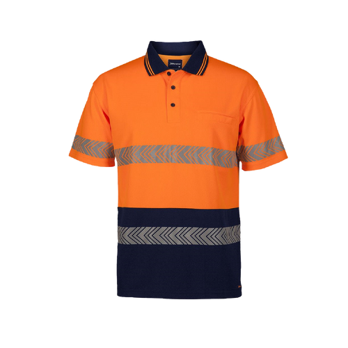 JB's Wear Men's Hi Vis Segmented Tape Short Sleeve Polo - Orange/Navy - Polos