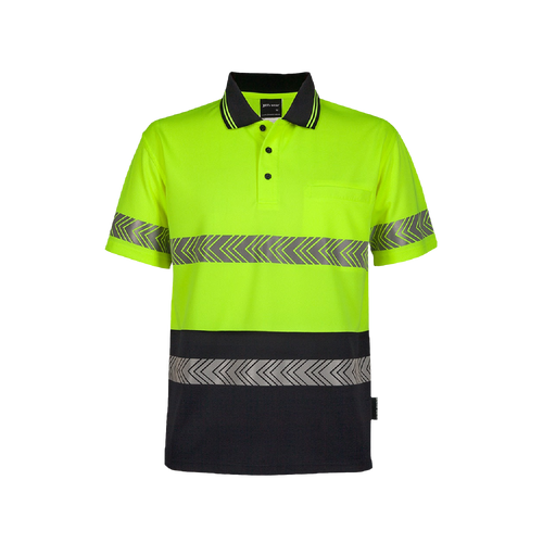 JB's Wear Men's Hi Vis Segmented Tape Short Sleeve Polo - Lime/Navy - Polos