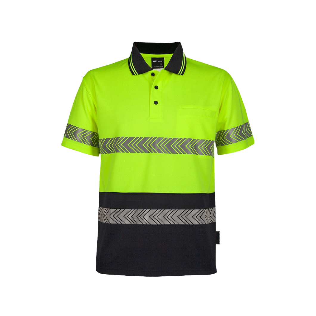 JB's Wear Men's Hi Vis Segmented Tape Short Sleeve Polo - Lime/Navy - Polos