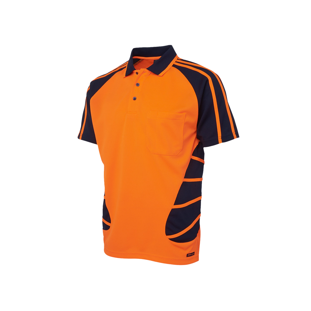 JB's Wear Men's Hi Vis Spider Short Sleeve Polo - Orange/Navy - Polos