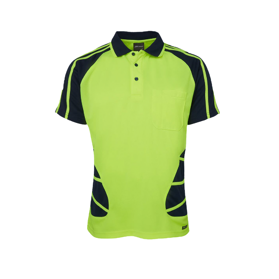 JB's Wear Men's Hi Vis Spider Short Sleeve Polo - Lime/Navy - Polos