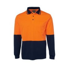 Load image into Gallery viewer, JB&#39;s Wear Men&#39;s Hi Vis Cotton Back Long Sleeve Polo - Orange/Navy - Polos
