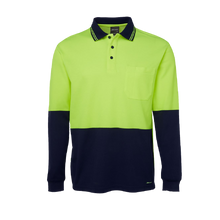 Load image into Gallery viewer, JB&#39;s Wear Men&#39;s Hi Vis Cotton Back Long Sleeve Polo - Lime/Navy - Polos
