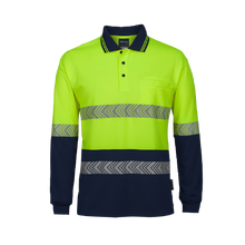 Load image into Gallery viewer, JB&#39;s Wear Men&#39;s Hi Vis Segmented Tape Long Sleeve Polo - Lime/Navy - Polos
