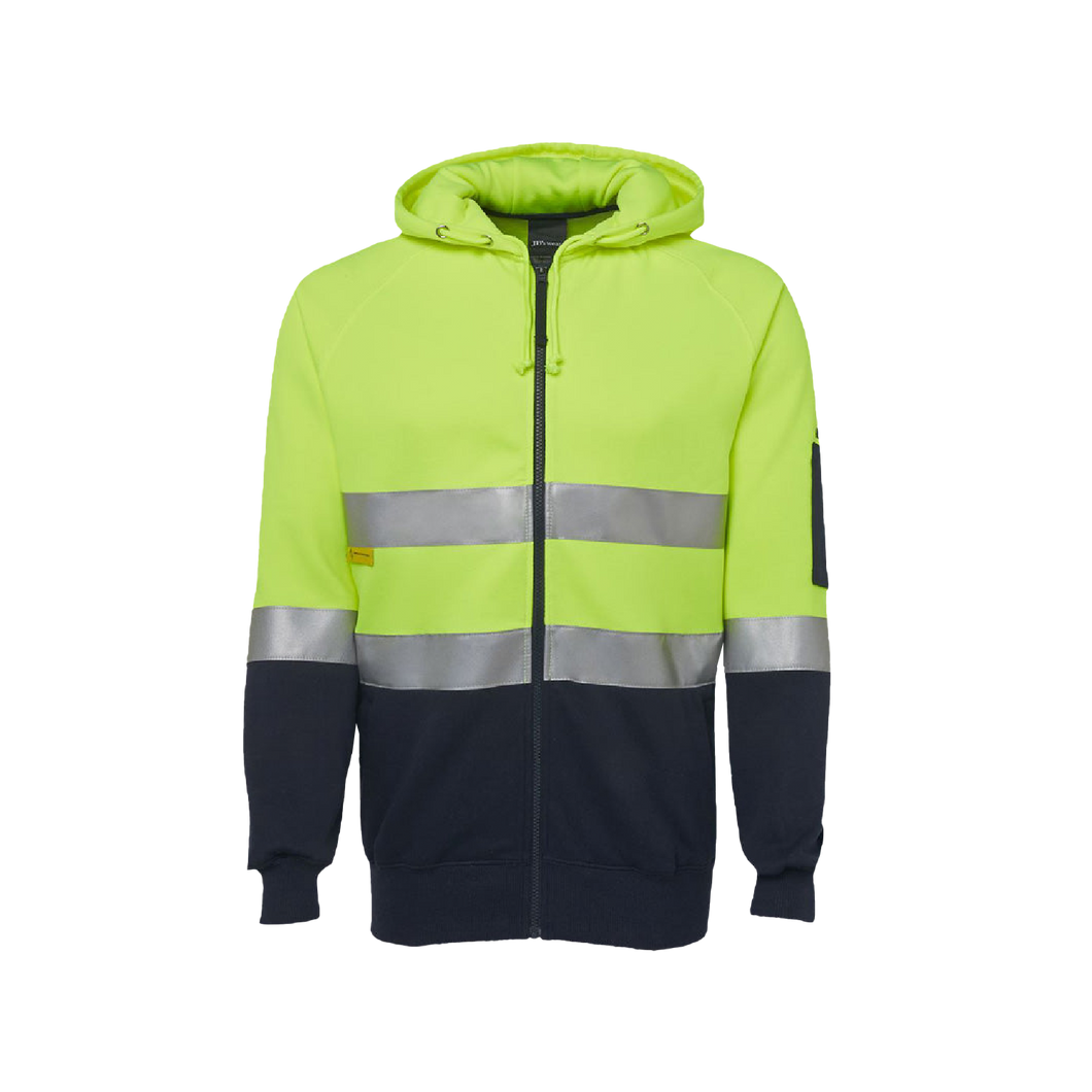 JB's Wear Men's Hi Vis Taped Fleecy Hoodie - Yellow/Navy - Hoodies/Jumpers