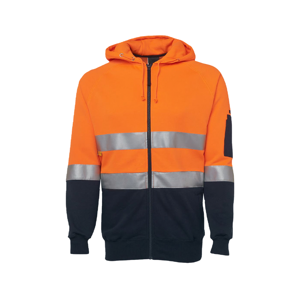 JB's Wear Men's Hi Vis Taped Fleecy Hoodie - Orange/Navy - Hoodies/Jumpers