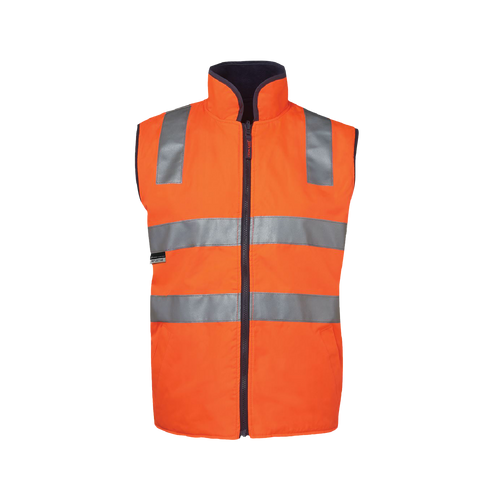 JB's Wear Men's Hi Vis Reversible Taped Vest - Orange/Navy - Vests