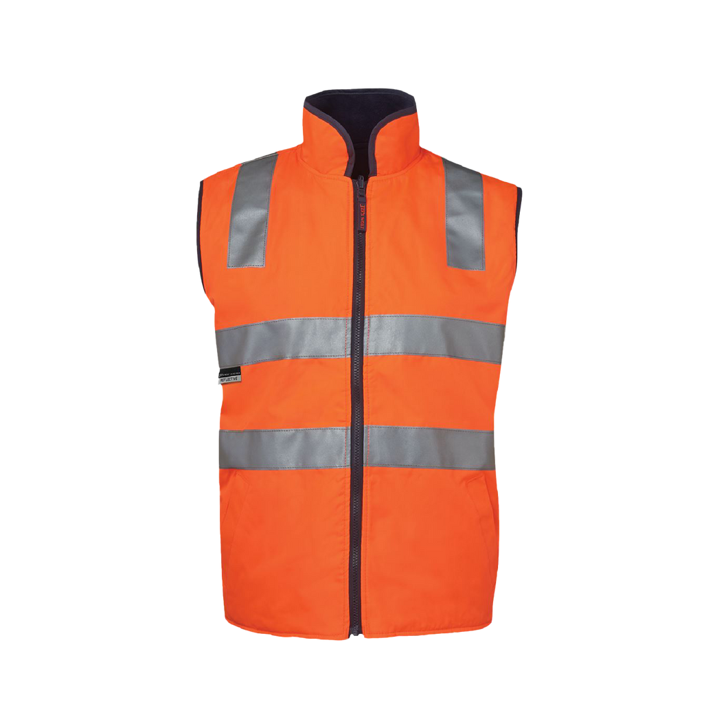 JB's Wear Men's Hi Vis Reversible Taped Vest - Orange/Navy - Vests