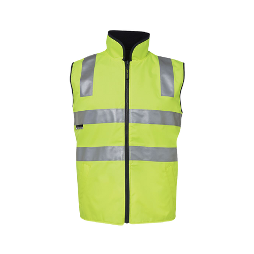 JB's Wear Men's Hi Vis Reversible Taped Vest - Lime/Navy - Vests