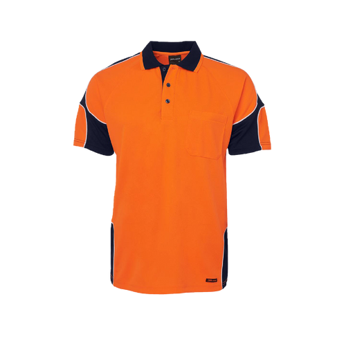 JB's Wear Men's Hi Vis Arm Panel Short Sleeve Polo - Orange/Navy - Polos