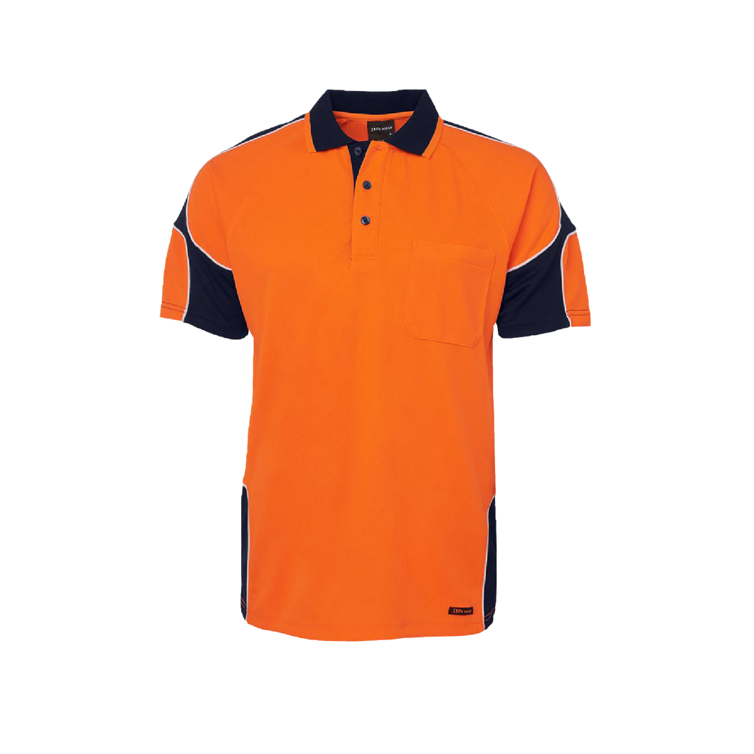 JB's Wear Men's Hi Vis Arm Panel Short Sleeve Polo - Orange/Navy - Polos