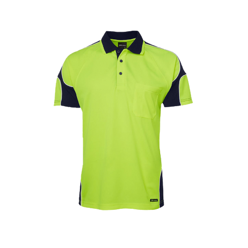 JB's Wear Men's Hi Vis Arm Panel Short Sleeve Polo - Lime/Navy - Polos