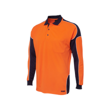 Load image into Gallery viewer, JB&#39;s Wear Men&#39;s Hi Vis Arm Panel Long Sleeve Polo - Orange/Navy - Polos
