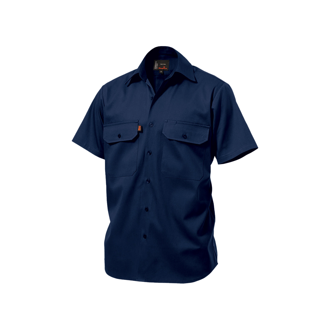 KingGee Men's Open Front Drill Short Sleeve Shirt - Navy - Shirts