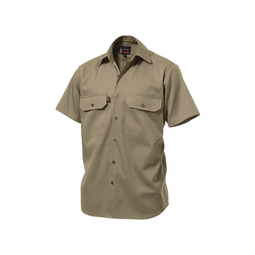 KingGee Men's Open Front Drill Short Sleeve Shirt - Khaki - Shirts