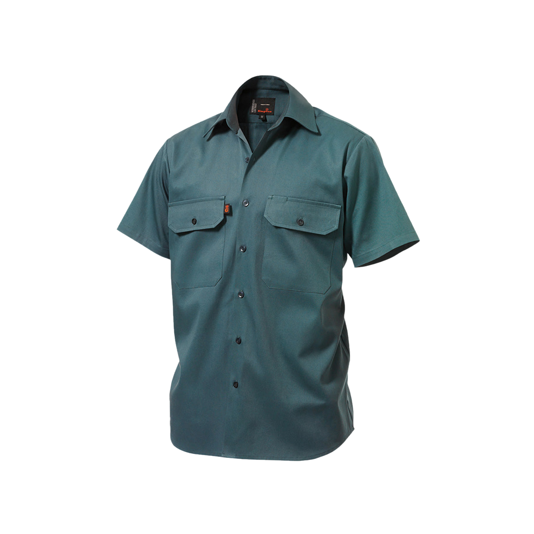 KingGee Men's Open Front Drill Short Sleeve Shirt - Green - Shirts