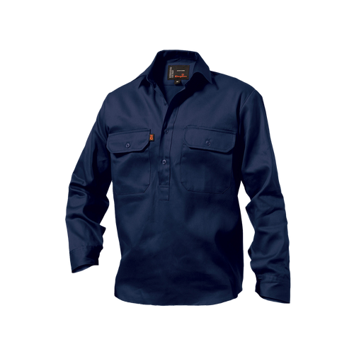 KingGee Men's Closed Front Drill Long Sleeve Shirt - Navy - Shirts