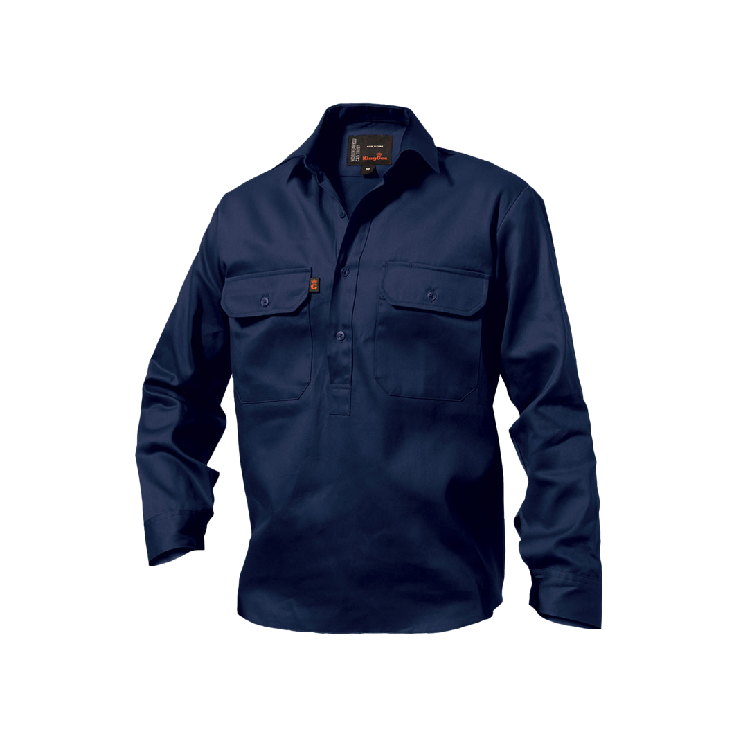 KingGee Men's Closed Front Drill Long Sleeve Shirt - Navy - Shirts