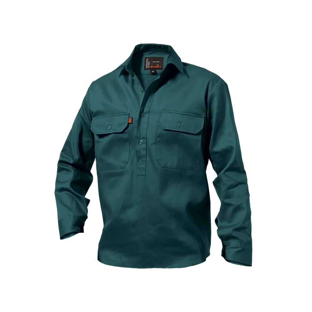 KingGee Men's Closed Front Drill Long Sleeve Shirt - Green - Shirts
