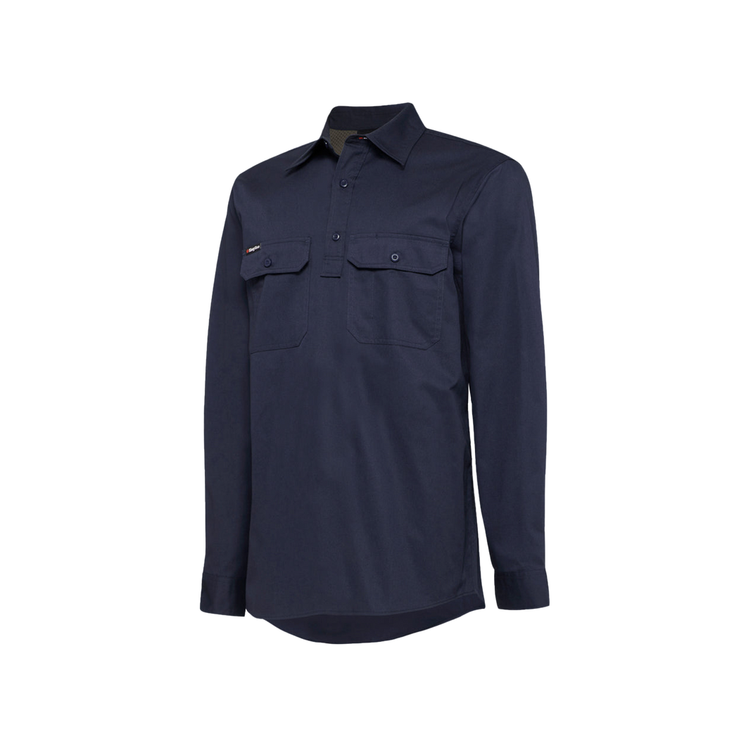 KingGee Men's Vented Closed Front Drill Long Sleeve Shirt - Navy - Shirts