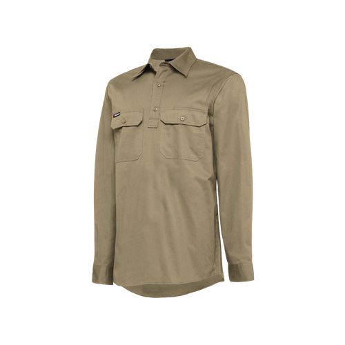 KingGee Men's Vented Closed Front Drill Long Sleeve Shirt - Khaki - Shirts