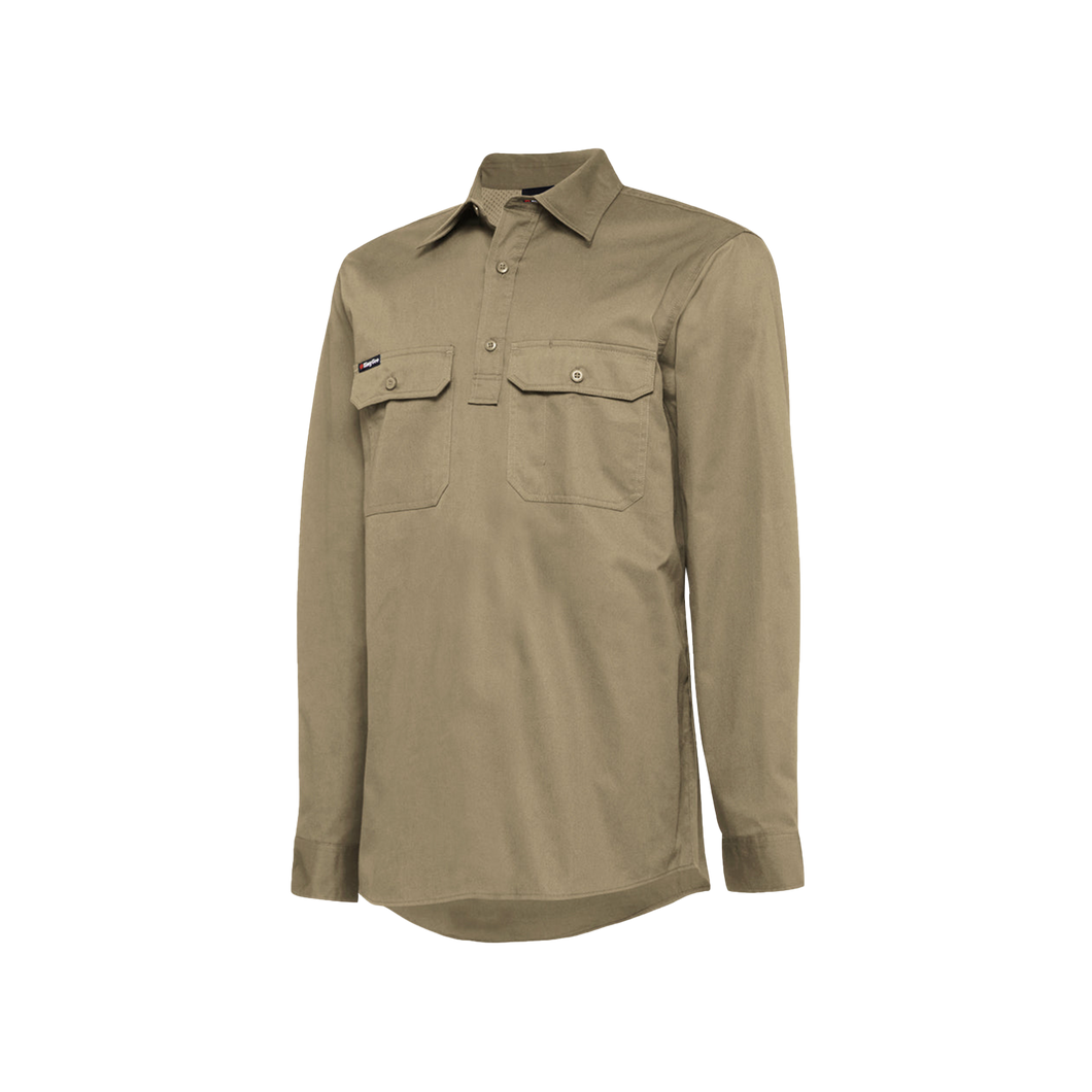 KingGee Men's Vented Closed Front Drill Long Sleeve Shirt - Khaki - Shirts