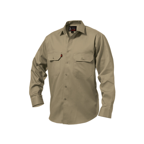 KingGee Men's Open Front Drill Long Sleeve Shirt - Khaki - Shirts