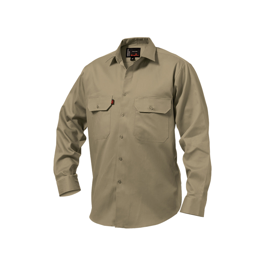 KingGee Men's Open Front Drill Long Sleeve Shirt - Khaki - Shirts