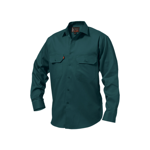 KingGee Men's Open Front Drill Long Sleeve Shirt - Green - Shirts