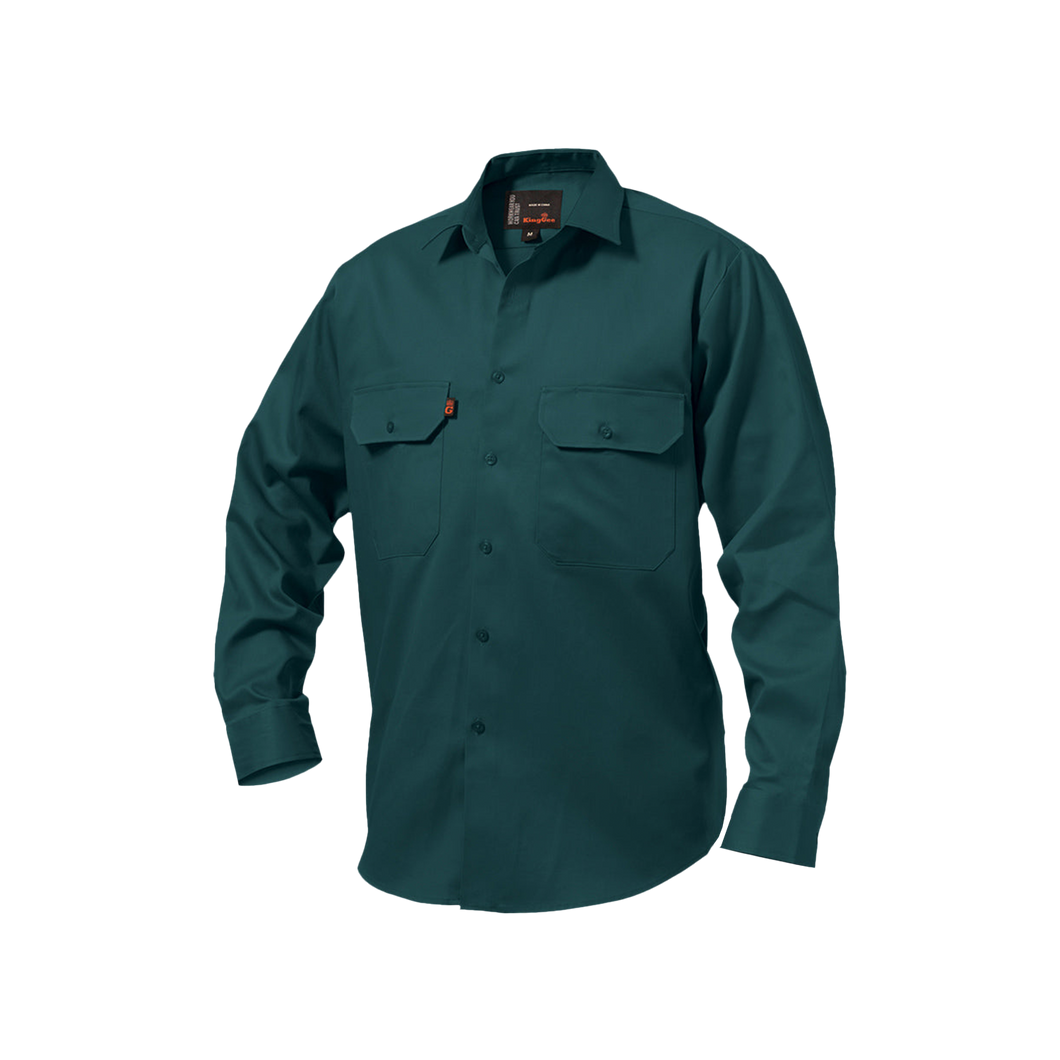 KingGee Men's Open Front Drill Long Sleeve Shirt - Green - Shirts