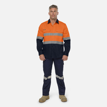 Load image into Gallery viewer, KingGee Men's Originals Spliced Hi-Vis Taped Gusset Cuff L/S Shirt - Orange/Navy
