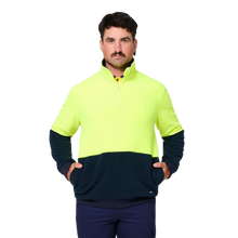 Load image into Gallery viewer, KingGee Men's Originals Spliced Hi Vis 1/4 Zip Pullover - Yellow/Navy
