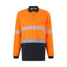 Load image into Gallery viewer, KingGee Men's Originals Spliced Hi-Vis Taped L/S Cotton Polo - Orange/Navy
