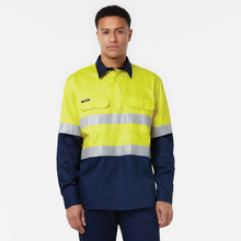 Load image into Gallery viewer, KingGee Men's Originals Spliced Hi-Vis Vented Cf Taped L/S Shirt - Yellow/Navy
