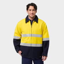 Load image into Gallery viewer, KingGee Men's Originals Spliced Hi-Vis Taped Bluey Jacket - Yellow/Navy
